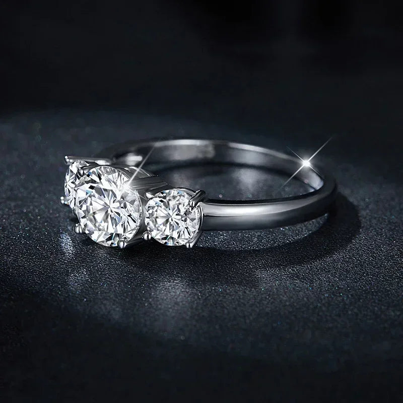 NeeTim 4CT Moissanite Engagement Ring for Women 3-stone S925 Sterling Silver with Gold Plated Wedding Band Promise Diamond Rings
