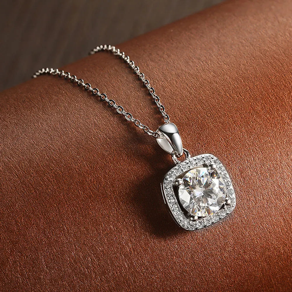 D VVS1 Moissanite Pendant Necklace for Women – 925 Sterling Silver 18k Plated Wedding Jewelry
