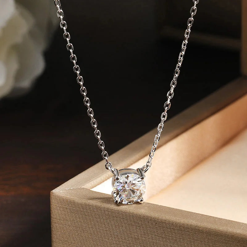 1-2ct D VVS1 Moissanite Solitaire Pendant Necklace | GRA Certified 925 Sterling Silver Plated 18K Gold Fine Jewelry