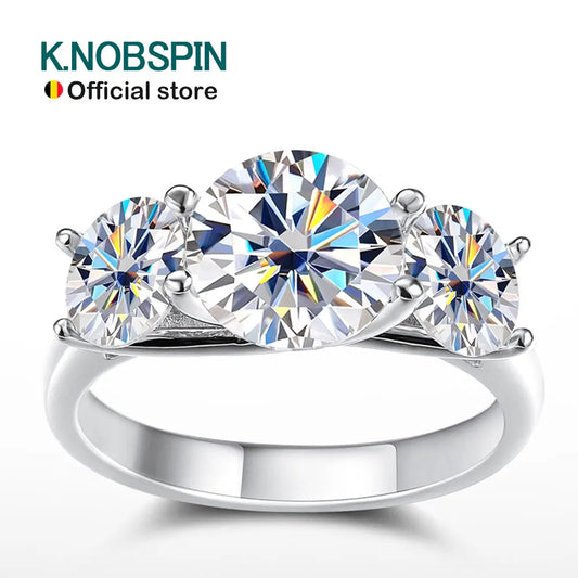 KNOBSPIN 5CT 3 Stones Moissanite Engagement Rings for Women GRA Certified s925 Sterling Silver Wedding Rings, Mother Gift Ring