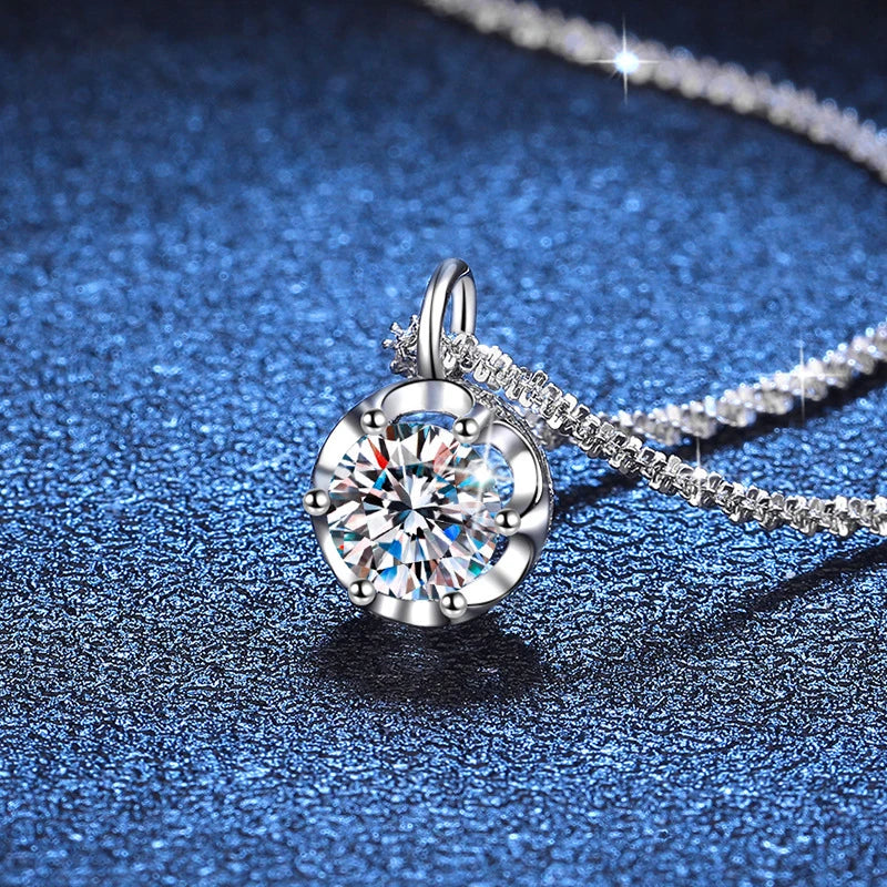 NeeTim 2ct Moissanite Necklace Pendant S925 Sterling Silver  Party Wedding Lab Dimond Gem Necklaces For Women with Certificate