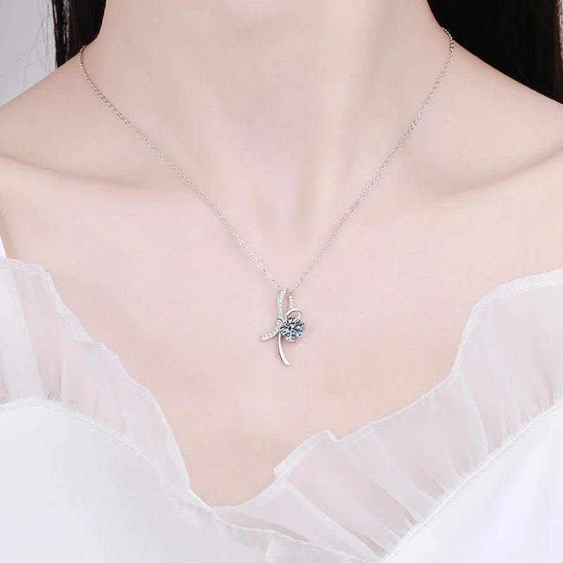 1ct D Color VVS1 Moissanite Necklace in 925 Sterling Silver – Lab Diamond Pendant