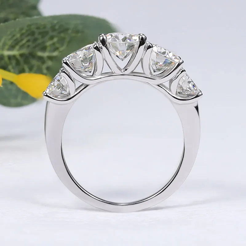 3.6 CT Moissanite Ring – 5-Stone Wedding Band, 18K Plated S925 Sterling Silver for Women with GRA Certificate