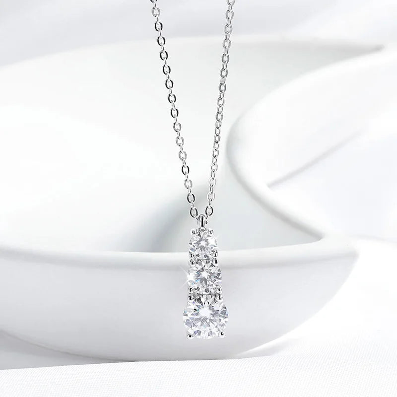 Smyoue 1.8cttw GRA Certified Moissanite Necklace for Women 3 Stones Sparkling Simulated Diamond 925 Sterling Silver Jewelry