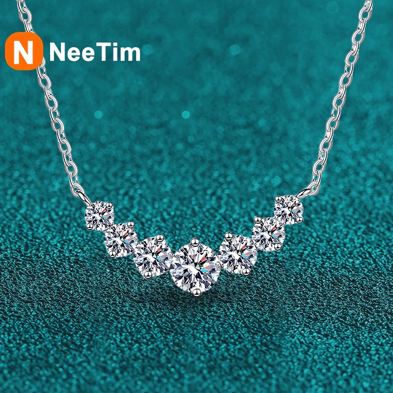 NeeTim Full Moissanite Diamond Necklace for Women 925 Sterling Silver with Plated White Gold Neck Pendent Wedding Fine Jewely