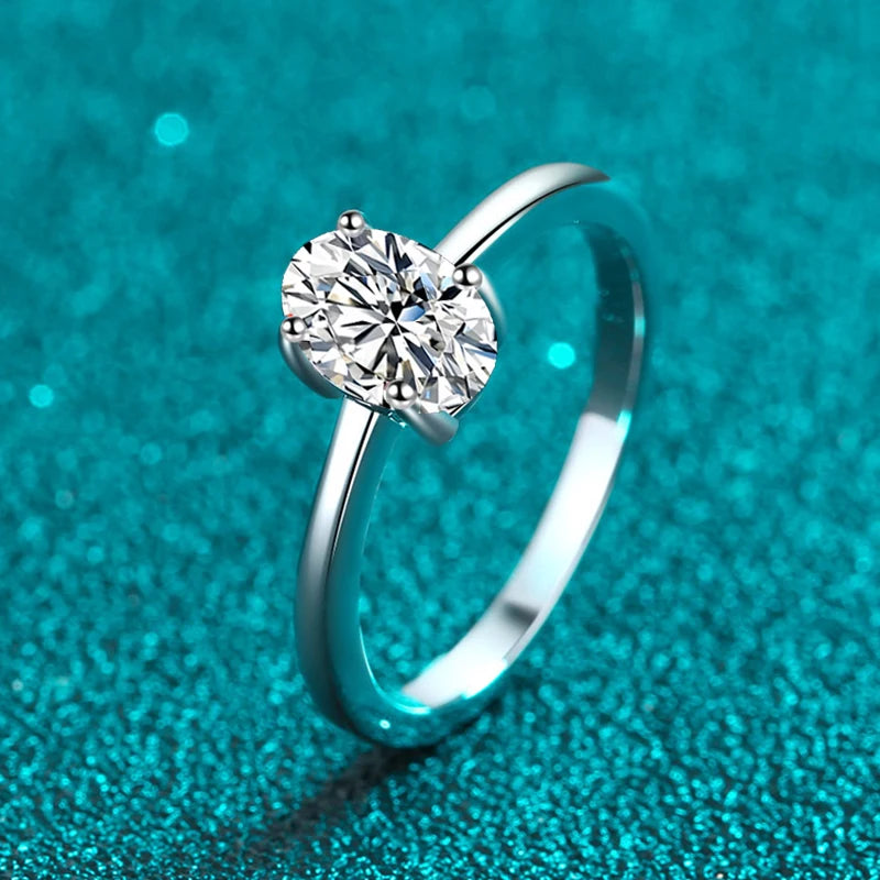 NeeTim 1ct Oval Cut Moissanite Ring for Women Engagement Wedding Lab Diamond s925 Sterling Silver with Gold Plated Rings Jewelry