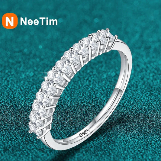 NeeTim All Oval Cut Moissanite Ring for Women Sparkling Wedding Eternity Bands Sterling Silver 925 Fine Jewelry Ring with GRA