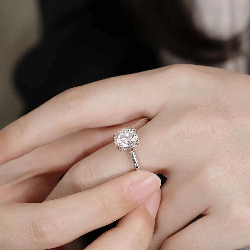 KNOBSPIN D VVS1 Oval Moissanite Rings 4 Prong Setting Classic Trendy Women Engagement Wedding Band GRA Certified 925 Sliver Ring