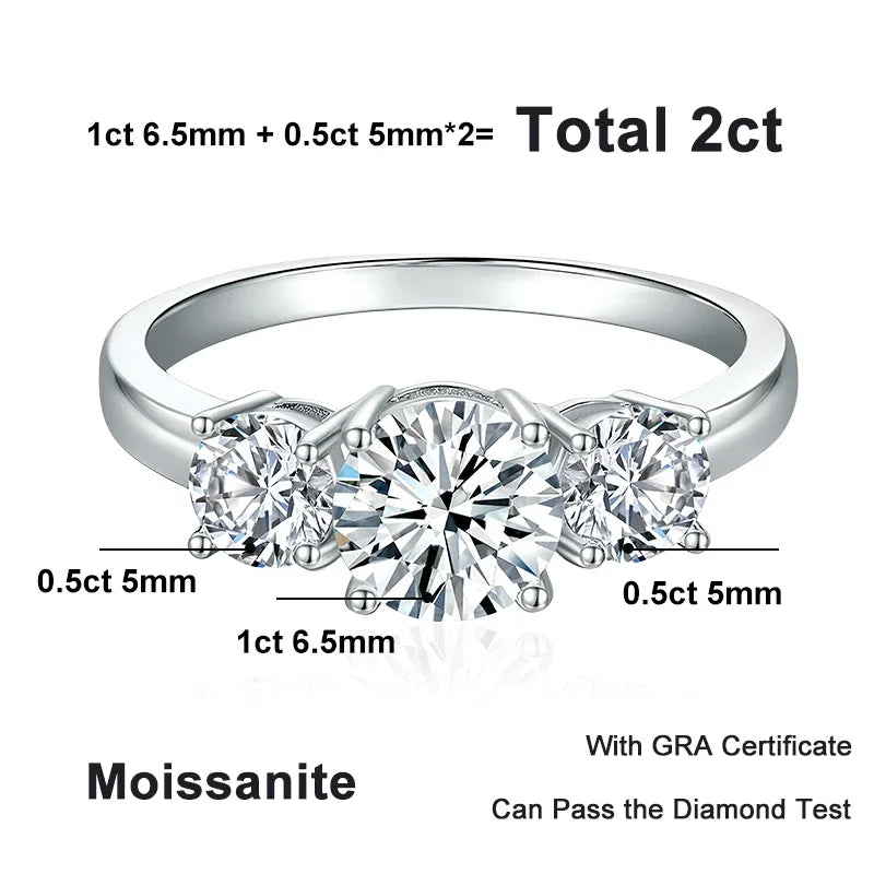 NeeTim Full D Color Moissanite Ring 925 Sterling Silver Rings for Women 3-Stone Proposal Engagement Wedding Bands Party Jewelry