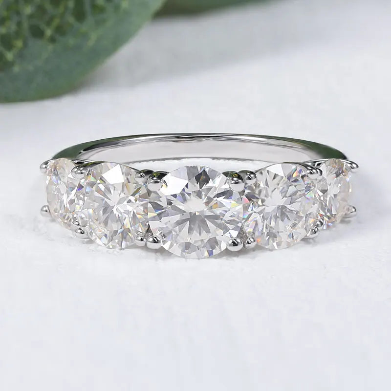 3.6 CT Moissanite Ring – 5-Stone Wedding Band, 18K Plated S925 Sterling Silver for Women with GRA Certificate