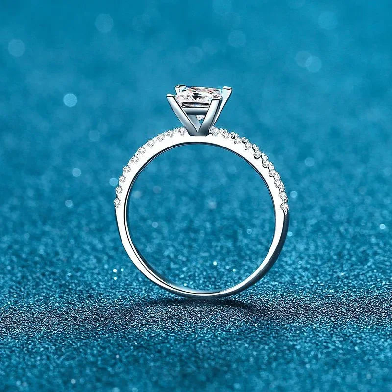NeeTim 1ct 2ct Princess Moissanite Engagement Ring for Women D VVS1 Diamond Proposal Bridal Rings Sterling Silver Wedding Band
