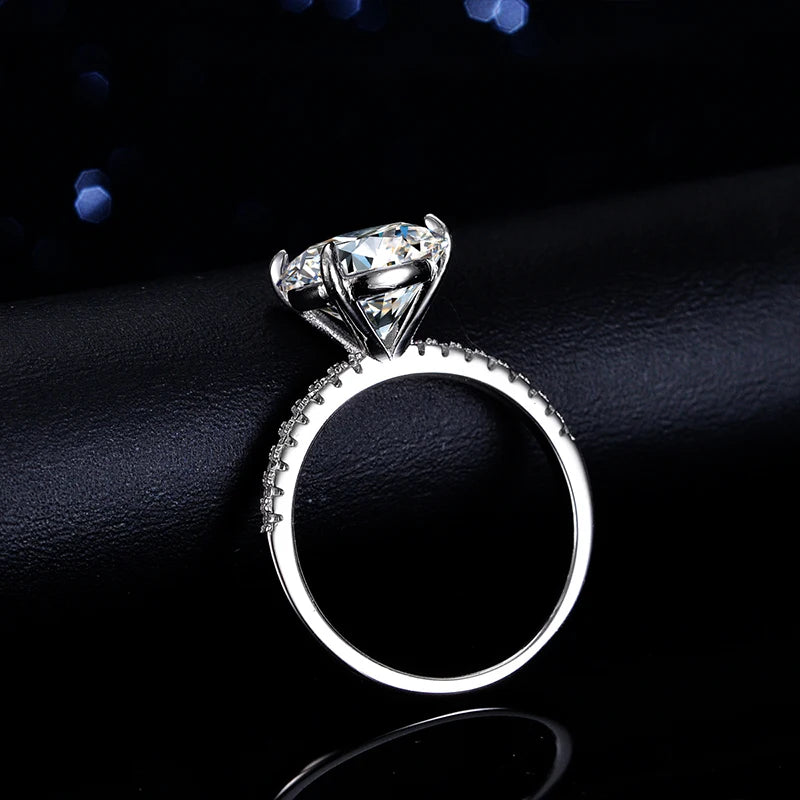 NeeTim 5ct D Color Moissanite Ring S925 Sterling Sliver with Plated White Gold Eternity Band Wedding Engagement Rings For Women