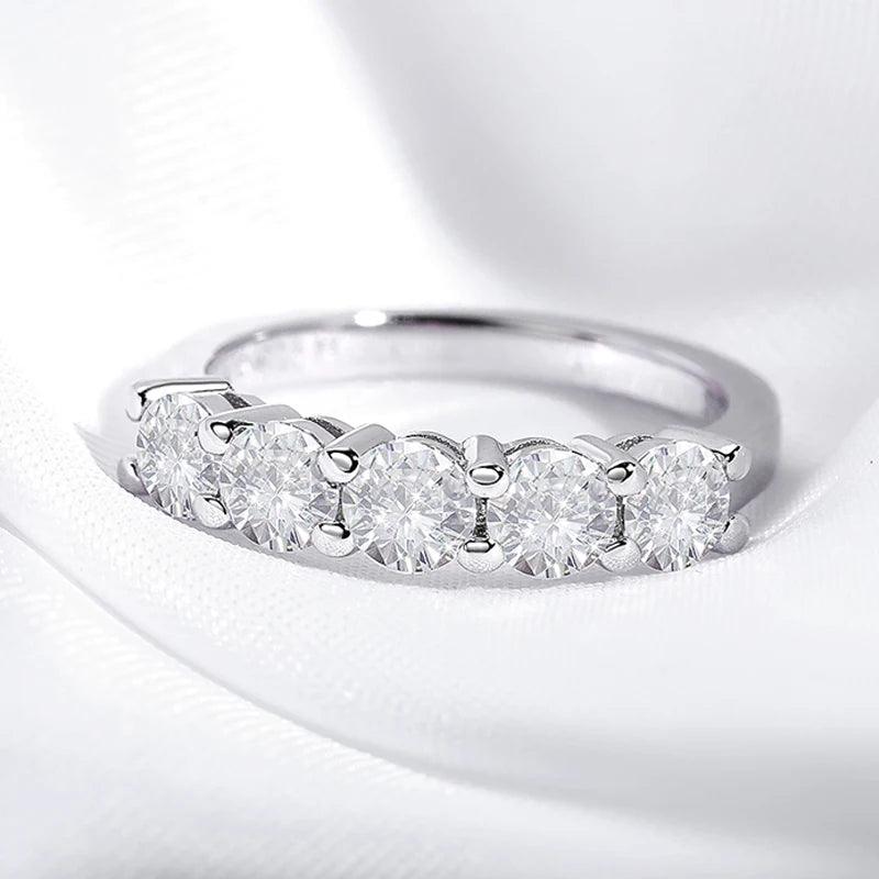 1.5 CT Moissanite Ring – 4mm D Color Stone Match Diamond Wedding Band, White Gold Plated S925 Sterling Silver