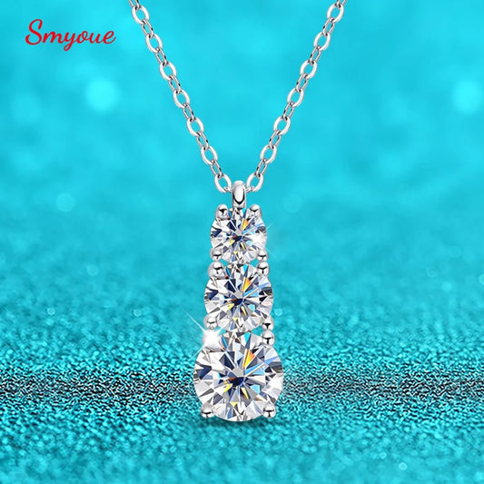 Smyoue 1.8cttw GRA Certified Moissanite Necklace for Women 3 Stones Sparkling Simulated Diamond 925 Sterling Silver Jewelry