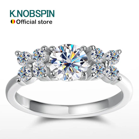 KNOBSPIN D VVS1 1ct Moissanite Engagement Rings for Women s925 Sterling Sliver Plated 18k White Gold Promise Ring for Her Gift