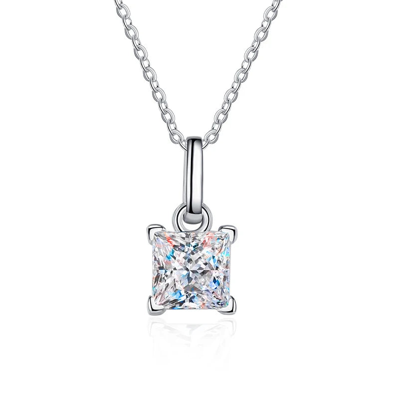 NeeTim 1.2ct Princess Cut Moissanite Necklace Pendant S925 Sterling Silver Party Wedding Dimond Necklaces For Women Certified