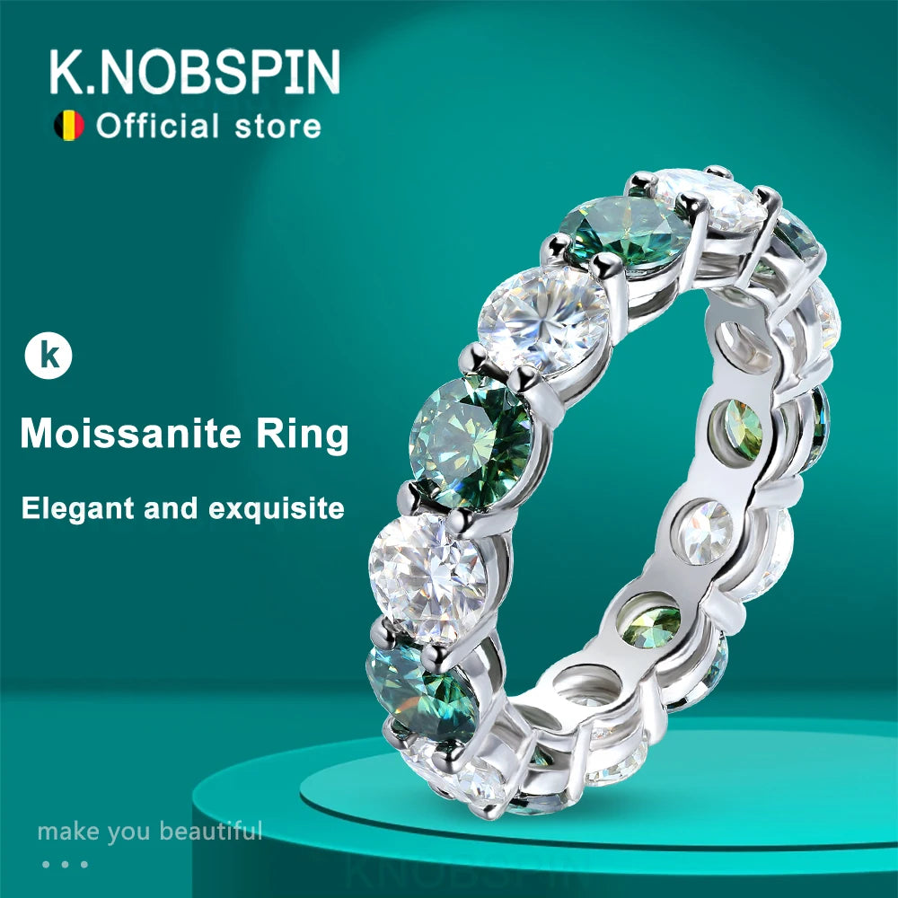 KNOBSPIN D VVS1 Colorful Moissanite Rings for Women Lab Grown Diamond with GRA Engagement Wedding Eternity Band s925 Sliver Ring