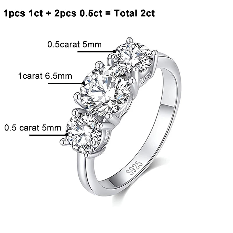 NeeTim 4CT Moissanite Engagement Ring for Women 3-stone S925 Sterling Silver with Gold Plated Wedding Band Promise Diamond Rings