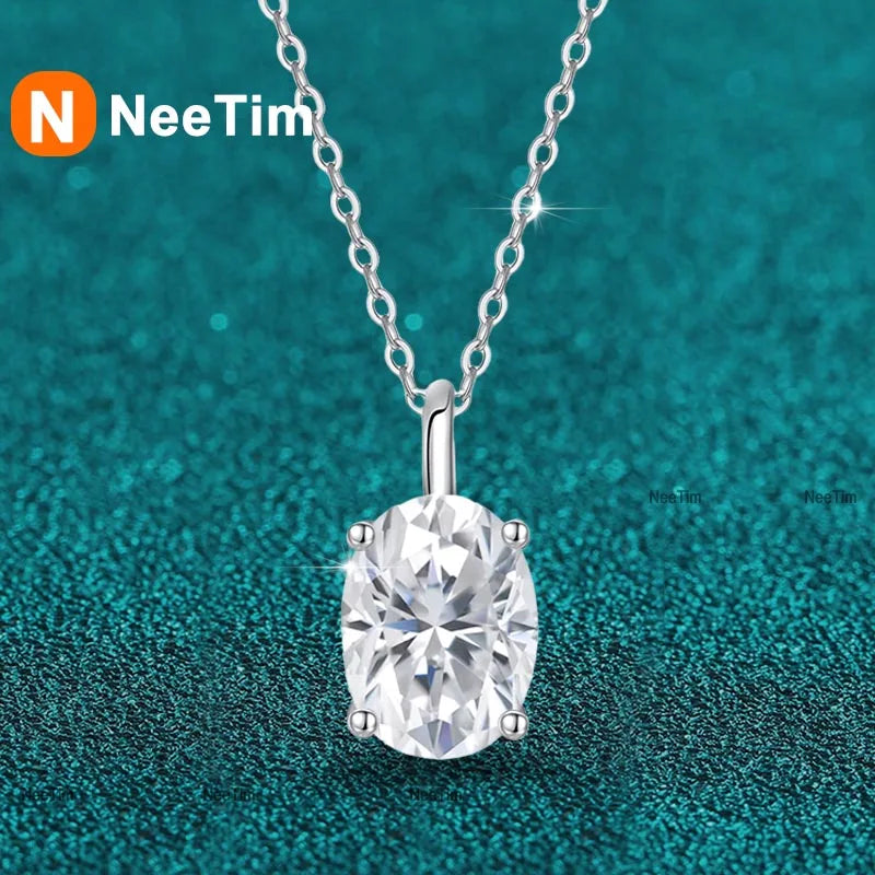 NeeTim 1ct 2ct  3ct Oval Cut Moissanite Necklaces for Women Jewelry 925 Sterling Silver Chain Pandant Lab Diamond Birthday Gift