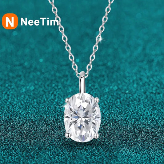 NeeTim 1ct 2ct  3ct Oval Cut Moissanite Necklaces for Women Jewelry 925 Sterling Silver Chain Pandant Lab Diamond Birthday Gift