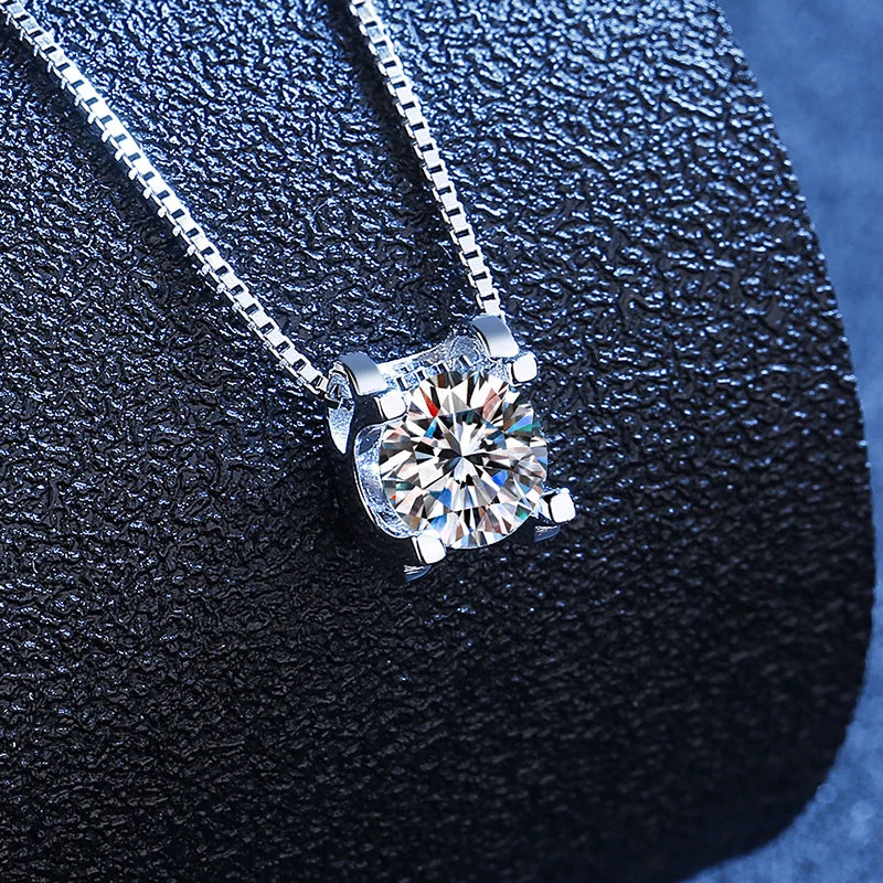 1ct 2ct Real Moissanite Pendant Necklace – Premium 925 Sterling Silver