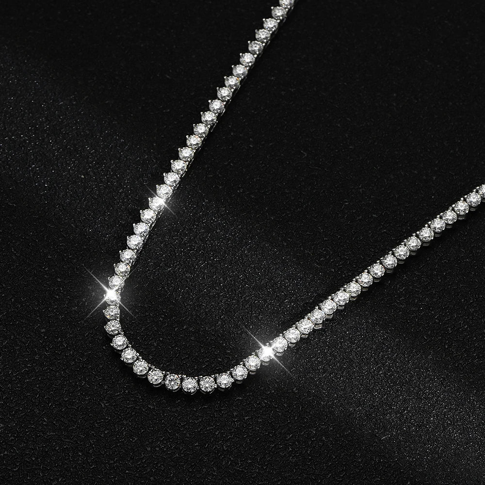Moissanite Tennis Necklace 3-Claw 925 Sterling Silver 18k White Gold