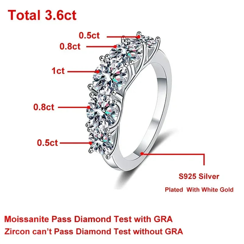 kkkl eeTim 3.6ct D Color Moissanite Rings for Women 925 Sterling Silver Wedding Jewely with GRA Plated with White Gold Eternity Band