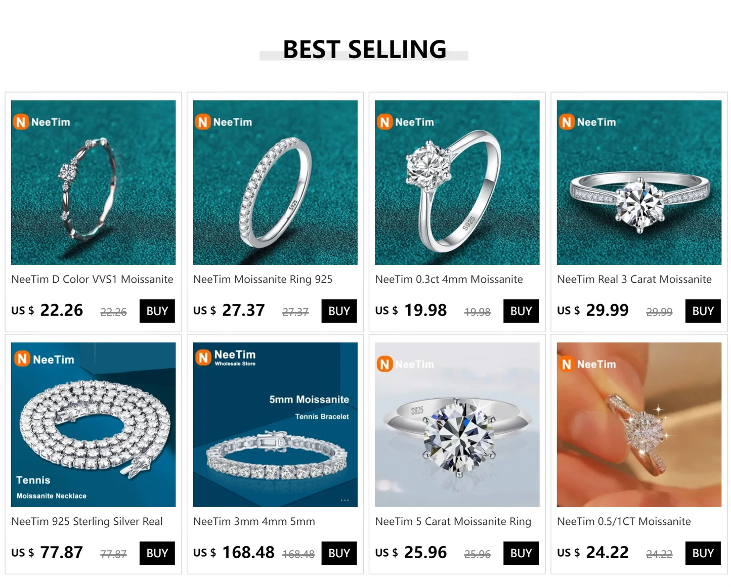 NeeTim Full D Color Moissanite Ring 925 Sterling Silver Rings for Women 3-Stone Proposal Engagement Wedding Bands Party Jewelry