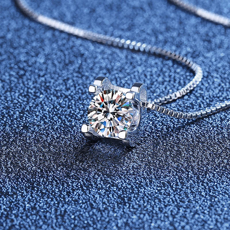 1ct 2ct Real Moissanite Pendant Necklace – Premium 925 Sterling Silver