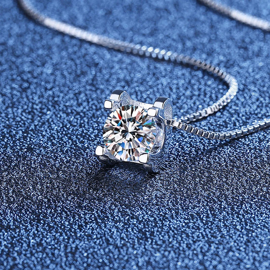 1ct 2ct Real Moissanite Pendant Necklace – Premium 925 Sterling Silver