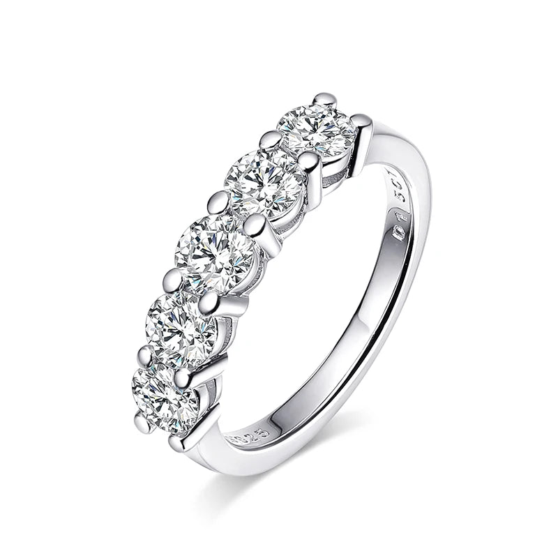 1.5 CT Moissanite Ring – 4mm D Color Stone Match Diamond Wedding Band, White Gold Plated S925 Sterling Silver
