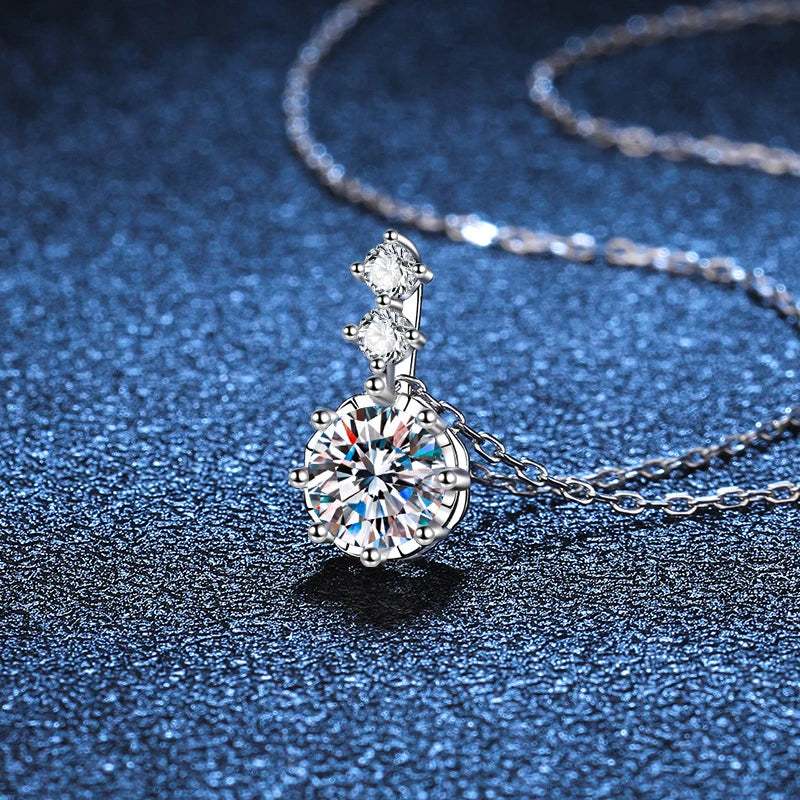 NeeTim 1ct 6.5mm D Color Moissanite Diamond Pendant Necklace 925 Sterling Silver Neck Chain Necklaces with GRA Gift for Women