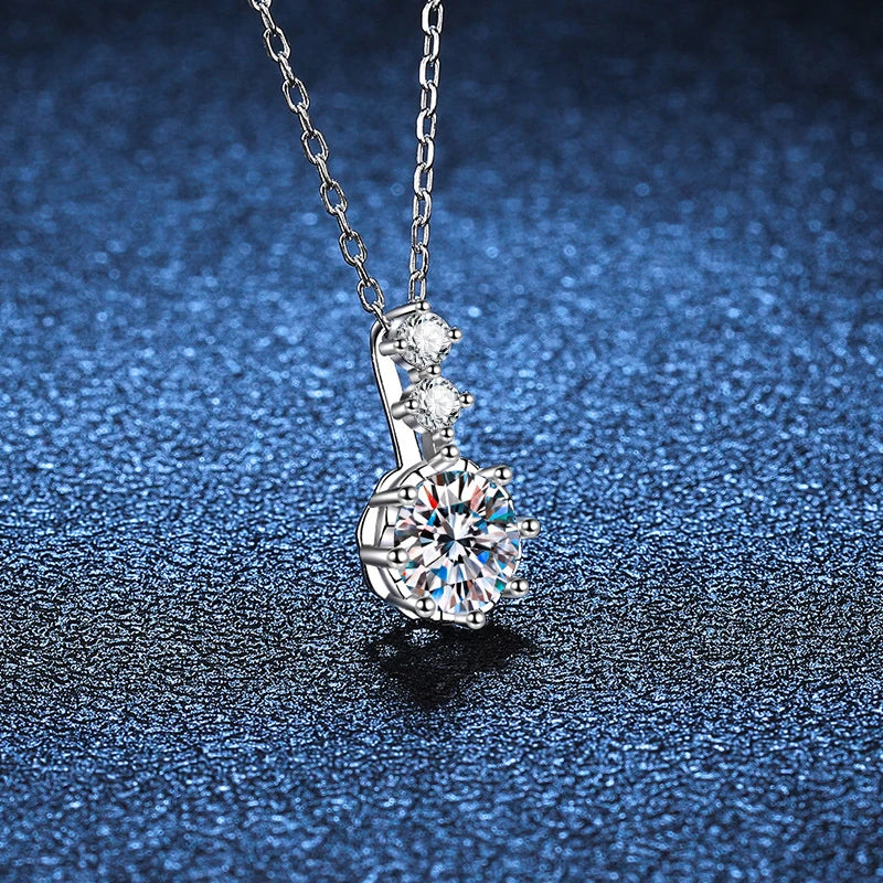 NeeTim 1ct 6.5mm D Color Moissanite Diamond Pendant Necklace 925 Sterling Silver Neck Chain Necklaces with GRA Gift for Women