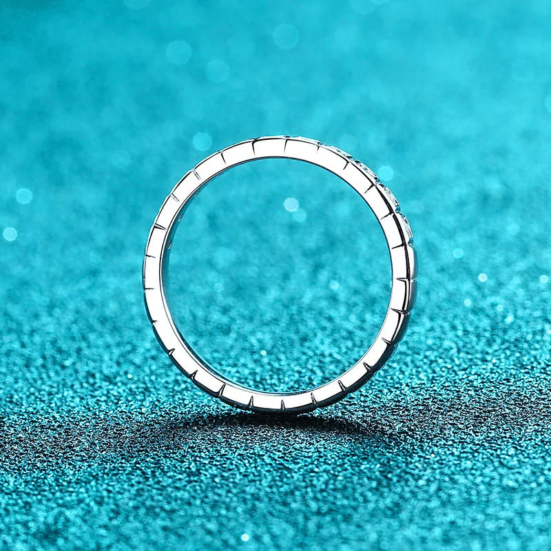 0.16 CT Moissanite Half Circle Ring – Silver Plated Platinum Band