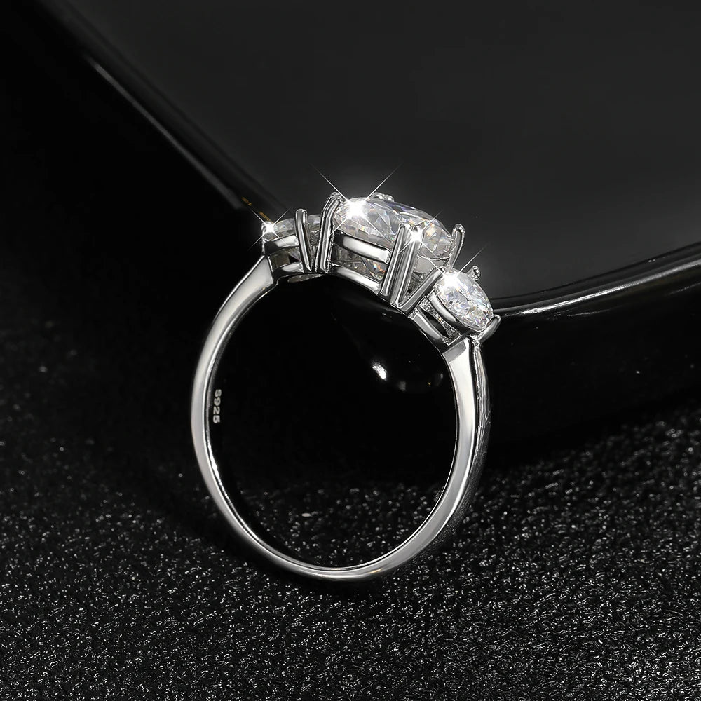 KNOBSPIN D VVS1 Moissanite Ring Original 925 Sterling Silver Plated 18k White Gold Eternity Band with GRA Wedding Ring for Women