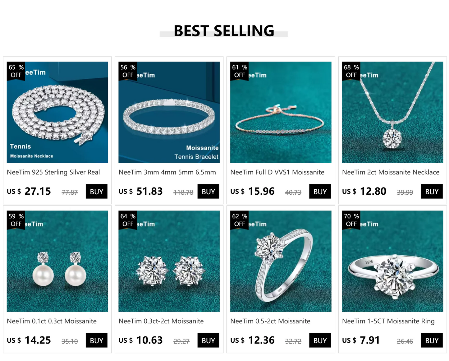 NeeTim 4ct 10mm Moissanite Necklace For Women 925 Sterling Silver Lab Diamond with Gold Plated Pendant Wedding Party Jewelry