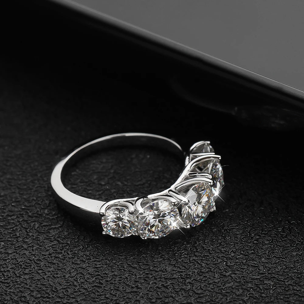 KNOBSPIN 5 Stones 3.6CT D Color Moissanite Rings for Women Sparkling Diamonds with Certificates 925 Sterling Sliver Wedding Ring