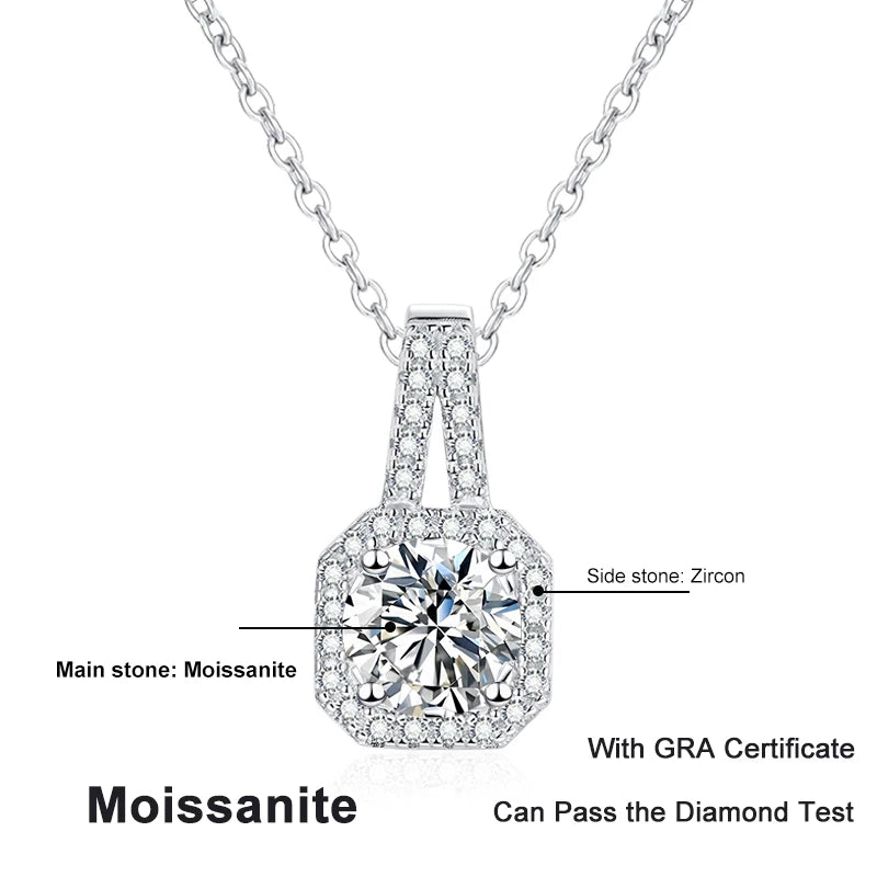 NeeTim 0.5ct 1ct 2ct Moissanite Necklace for Women Sterling Silver 925 with 18k Gold Plated Lab Diamond Pendant Necklaces