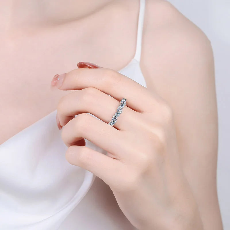 0.9 CT Moissanite Ring – Emerald/Round Cut Half Eternity