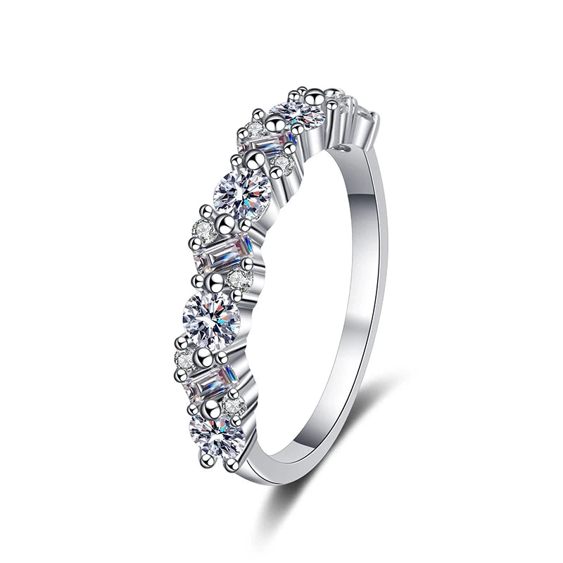 0.9 CT Moissanite Ring – Emerald/Round Cut Half Eternity