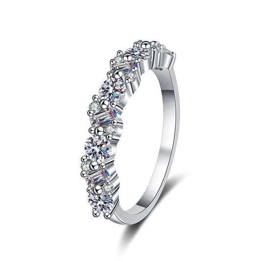 0.9 CT Moissanite Ring – Emerald/Round Cut Half Eternity