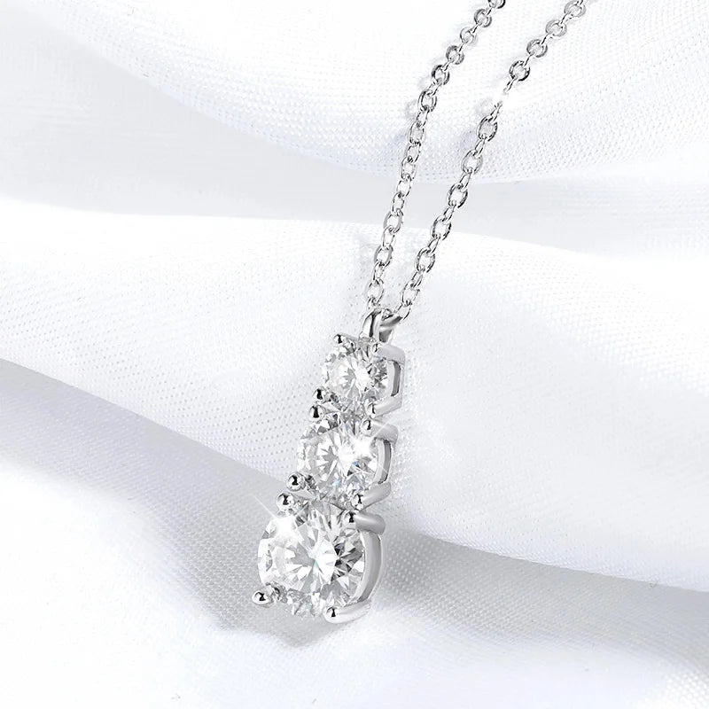 Smyoue 1.8cttw GRA Certified Moissanite Necklace for Women 3 Stones Sparkling Simulated Diamond 925 Sterling Silver Jewelry