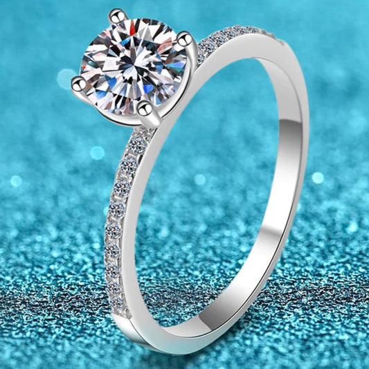 Luxury 1CT D Color Moissanite Ring – White Gold Plated Sterling Silver Solitaire