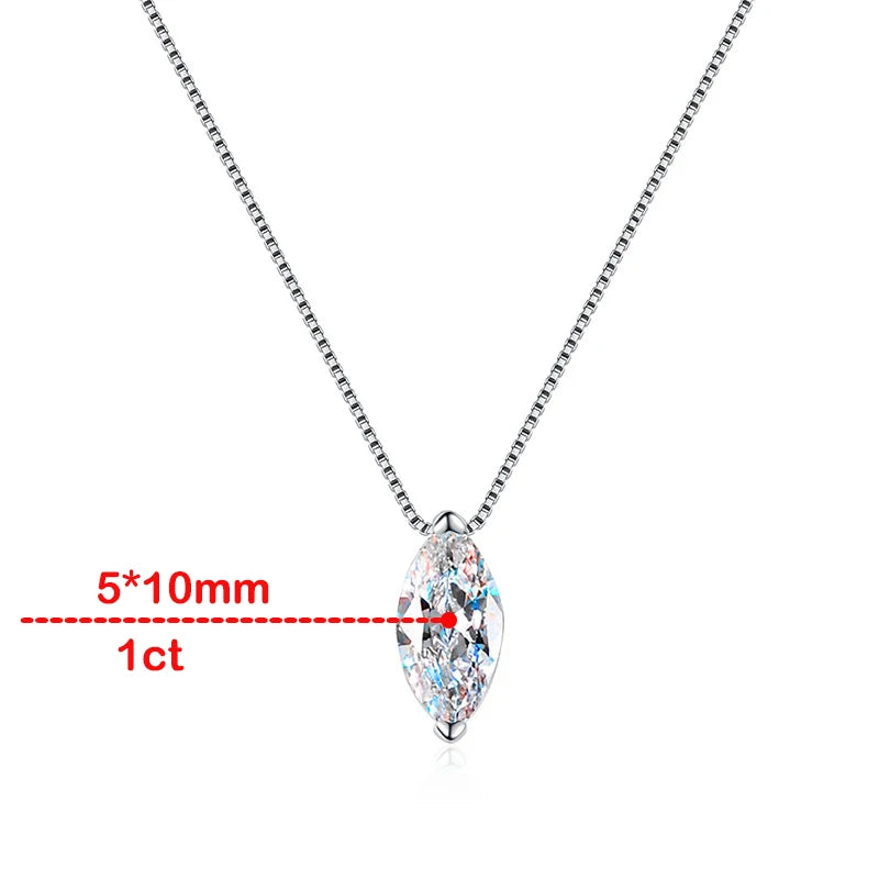 Smyoue 1CT Marquise Cut Moissanite Necklace for Women Box Chain 5*10mm Stone S925 Sterling Silver Pendant Lab Diamond Jewelry