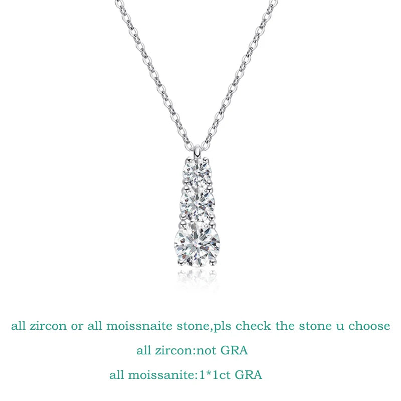 Smyoue 1.8cttw GRA Certified Moissanite Necklace for Women 3 Stones Sparkling Simulated Diamond 925 Sterling Silver Jewelry