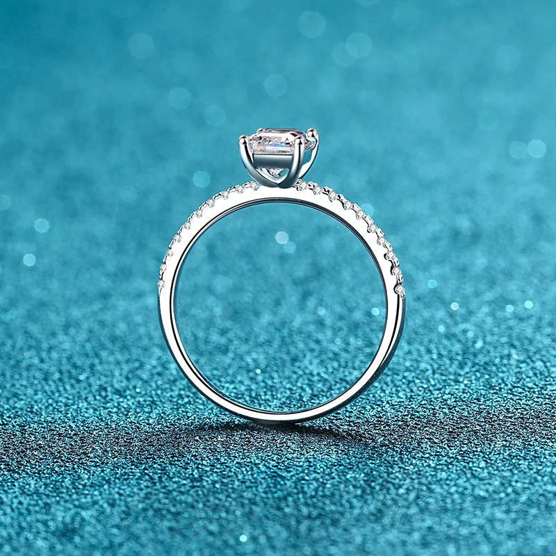 1 CT Moissanite Emerald Cut Ring – 925 Silver White Gold Plated