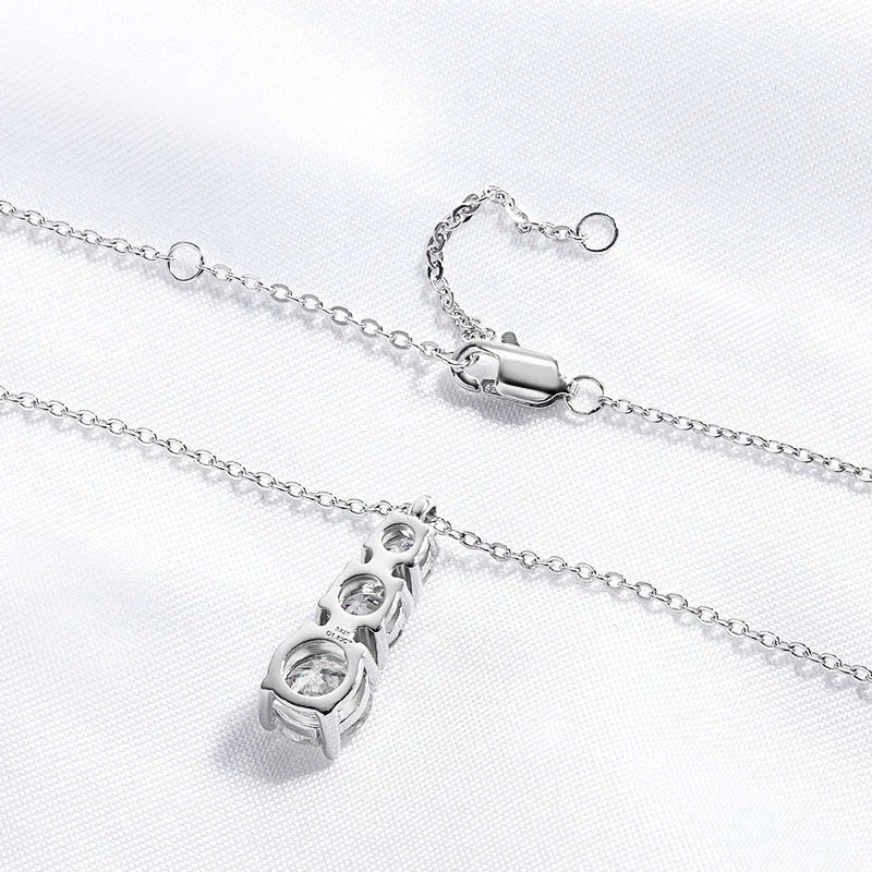 Smyoue 1.8cttw GRA Certified Moissanite Necklace for Women 3 Stones Sparkling Simulated Diamond 925 Sterling Silver Jewelry