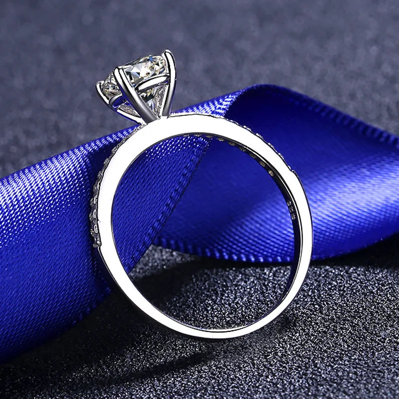 Luxury 1CT D Color Moissanite Ring – White Gold Plated Sterling Silver Solitaire