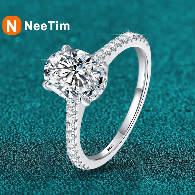 NeeTim 1ct 2ct 3ct Oval Cut Moissanite Rings for Women 925 Sterling Silver Lab Diamond Wedding Engagement Ring Gemstone Band GRA