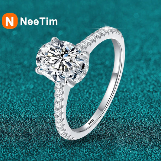 NeeTim 1ct 2ct 3ct Oval Cut Moissanite Rings for Women 925 Sterling Silver Lab Diamond Wedding Engagement Ring Gemstone Band GRA